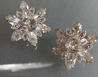 Eisenberg Ice Clip-On Cluster Earrings, MCM, Vintage Jewelry, Sparkly Pair of Stunning Earrings