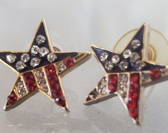 Patriotic Star Pierced Earrings, Vintage Jewelry, Red White and Blue, America, 4th of July Fashion, Election Day