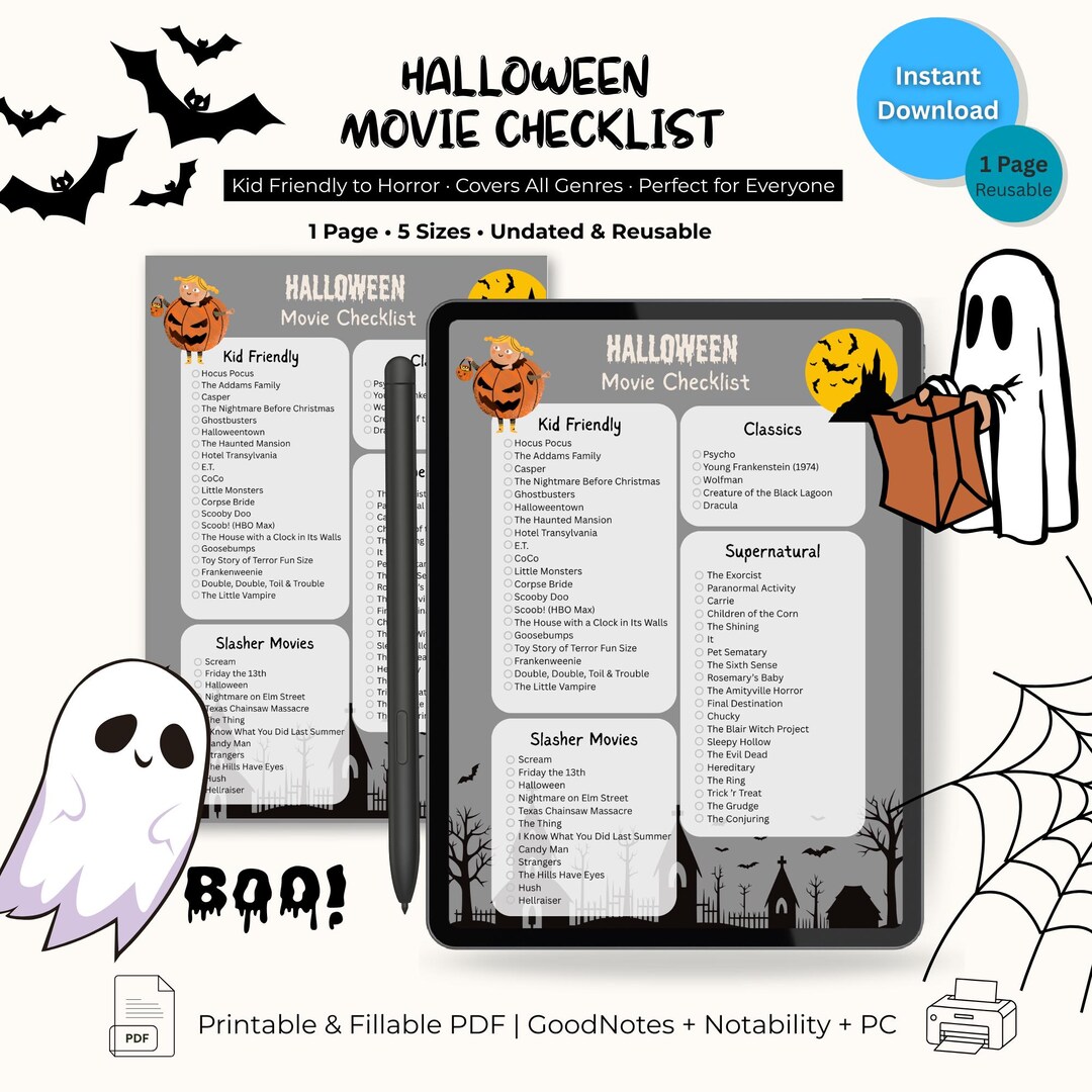 Halloween Movie Checklist Printable Digital Planner instant halloween-movie-checklist-printable-digital-planner-instant