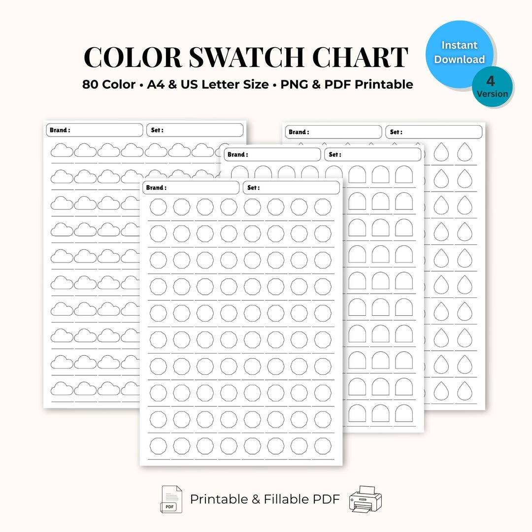 Color Swatch Chart: 80 Colors, Marker & Watercolor Test (PDF, PNG) - Etsy