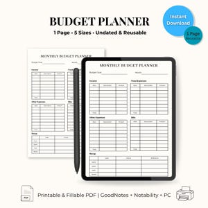 Planificador de presupuesto mensual imprimible / Registro de ingresos y gastos / Organizador de facturas / PDF rellenable para GoodNotes y Notability