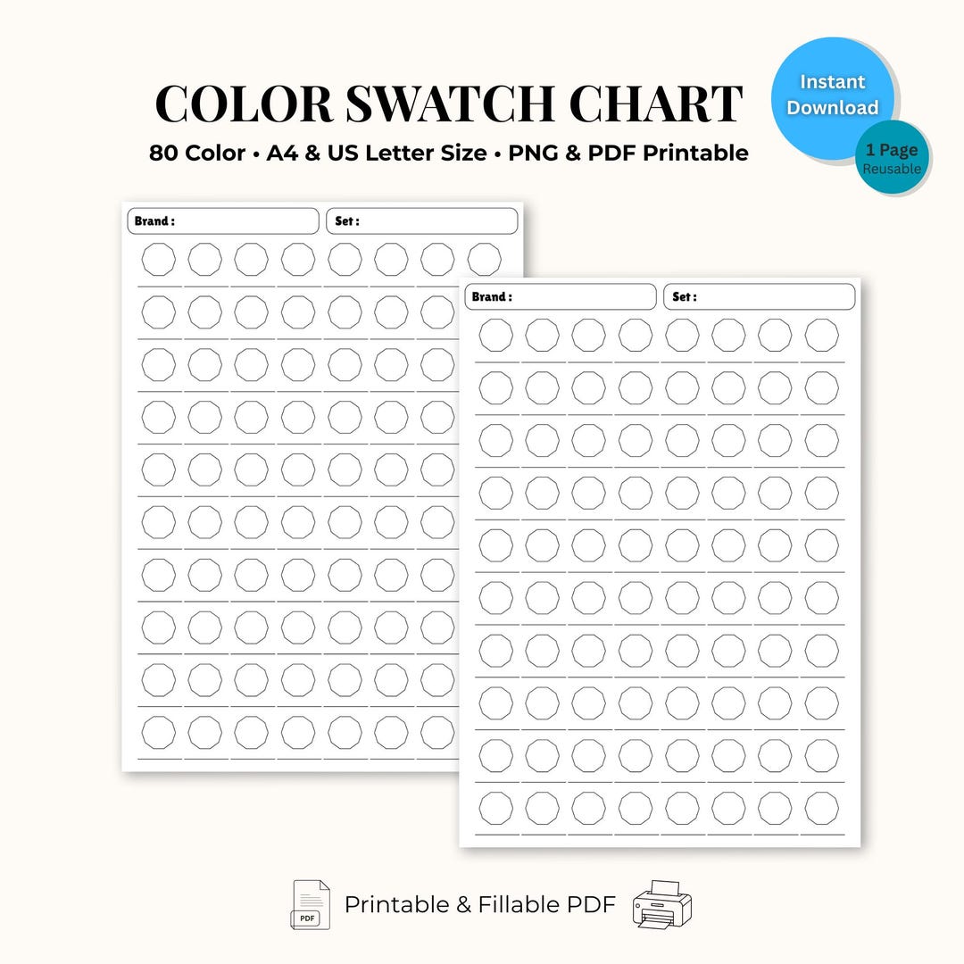 Color Swatch Chart: 80 Colors, Fillable PDF/PNG (A4) - Etsy UK