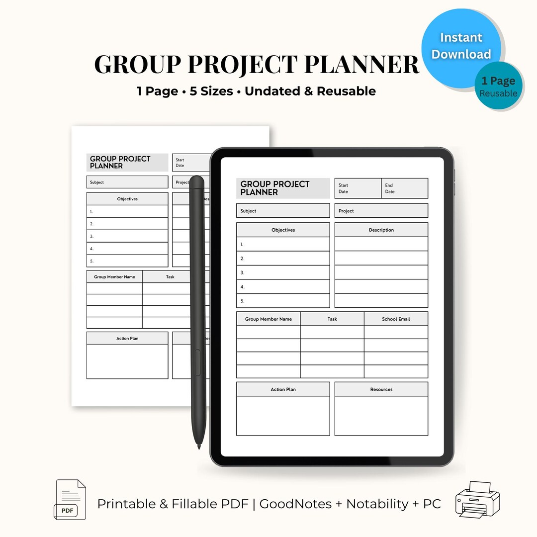 Group Project Planner: Fillable PDF for Students & Teams - Etsy