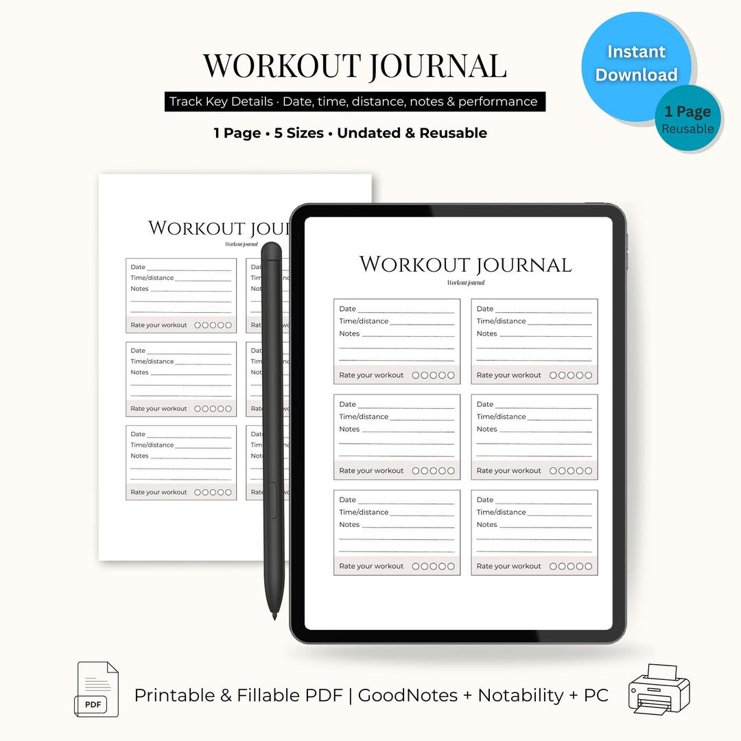 Workout Journal Printable: Fitness Tracker, Exercise Log (PDF Download) - Etsy