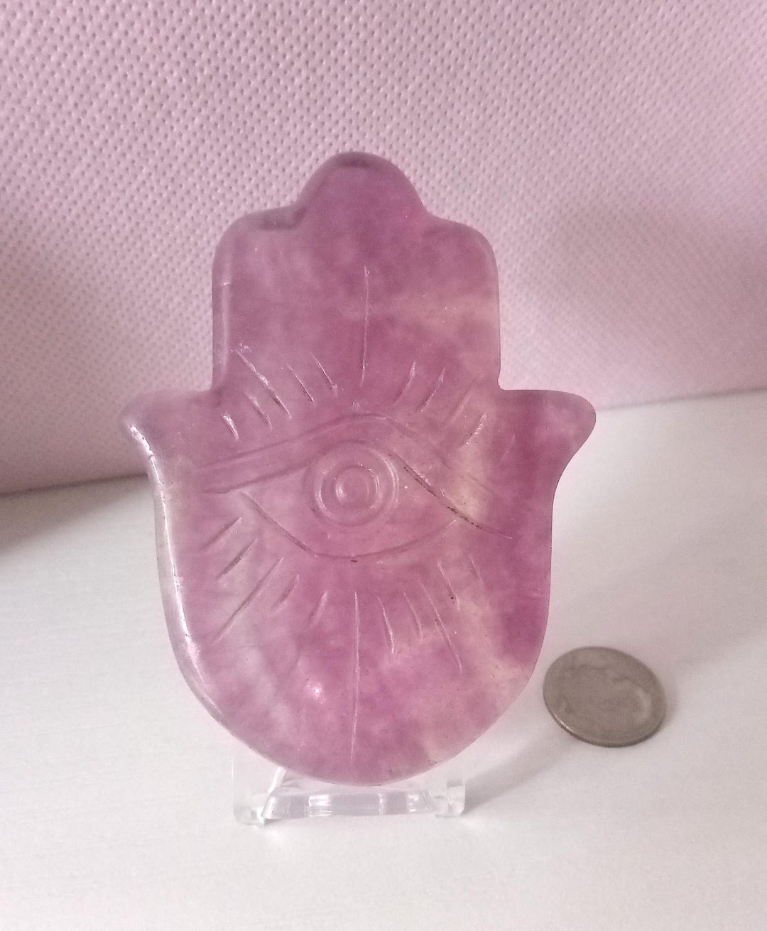 Translucent Purple Hand Purple Fluorite Hamsa Hand • Translucent Gemmy Stone With All-seeing ...