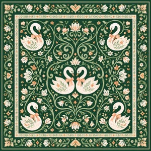 Svan Mahjongmatta, Botanisk Mahjongmatta, Vintage Blommig Mahjongmatta, Elegant Fågelspelsmatta, Cottagecore-inredning, Gåva för Naturälskare