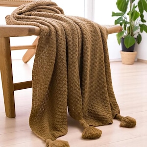 Tassel Knit Throw Blanket with Soft Texture – Lightweight Cosy Sofa Blanket for All Seasons