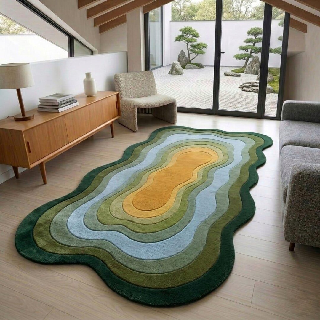Organic Contour Rug Organic Contour Rug, Wavy Modern Carpet, Green Gradient Floor Decor - Etsy