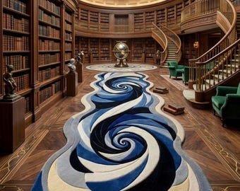 Luxury Abstract Runner Carpet, Blue Swirl Area Rug, Modern Hallway Floor Decor, Contemporary Long Rug for Entryway Office Library