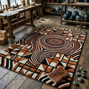 Hand Tufted Wool Rug, Modern Geometric Tribal Pattern Carpet, Boho Living Room Décor