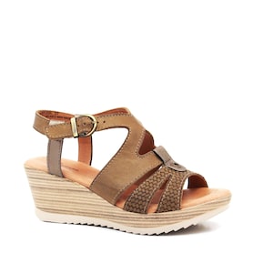 Dromedaris Liz Olive Leather Wedge Sandal