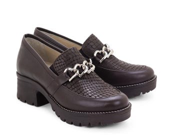 Dromedaris Kella Chocolate Leather Platform Loafers