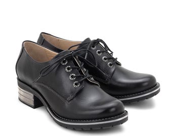 Dromedaris Kaley Black Lace-Up Leather Shoes