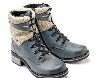 Dromedaris Kara Slate Leather and Shearling Boot