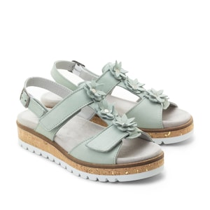Dromedaris Rosine Mint Leather Flower Adjustable Sandals