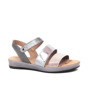 Dromedaris Suzie Pewter Metallic Leather Sandals