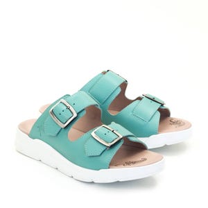 Dromedaris Terry Slip-On Aqua Leather Sandal