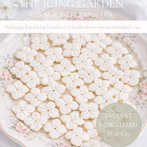 Hydrangea Royal Icing Transfer Sheets – Printable Floral Cookie Template – A4 PDF Download