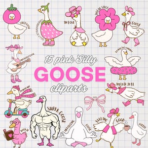 Retro Silly Goose PNG Stickers: Funny Clipart Bundle Digital Download