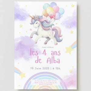 Invitation d’anniversaire numérique personnalisée - Thème Licorne
