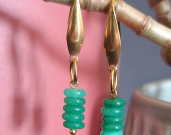 Aventurine Dangle Earrings: Natural Green Gemstone, Gold Hooks