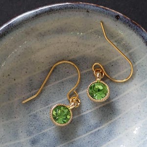 Peridot Crystal Earrings | Gold Plated Swarovski Birthstone Jewellery | 24K Gold Hooks | Handmade Gemstone Earrings | Gift for Her