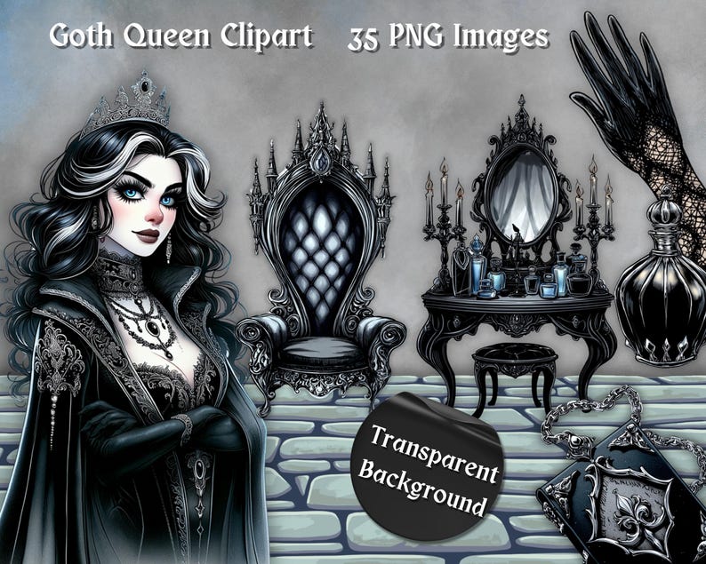 Goth Queen Clipart Bundle – 35 Dark Fantasy Pngs With Transparent ...