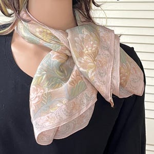 Vintage Liz Claiborne Silk Scarf: Pastel Floral Print, 1980s Style