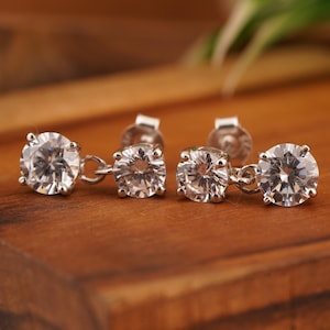 Pendientes colgantes de moissanita para mujer, plata de ley 925 brillante, pendientes de moissanita, pendientes minimalistas, joyería colgante.