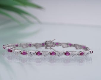 14K White Gold Plated Ruby Tennis Bracelet – Diamond Accent, Fine Jewelry