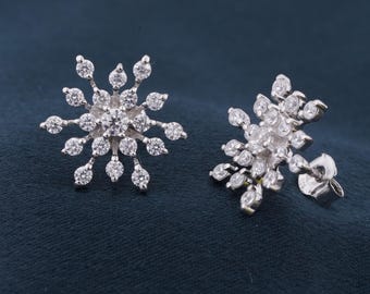 Boucles D'Oreilles Flocon De Neige Argent 925 - CZ Véritables 1ct - Clous Élégants Pour Femme - Bellitia Jewelry