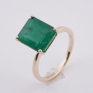 4 Carat Real Zambian Emerald Diamond Ring - 14k Solid Gold Ring - Wedding Gift Ring - Emerald Cut Ring For Women, Emerald Engagement Ring