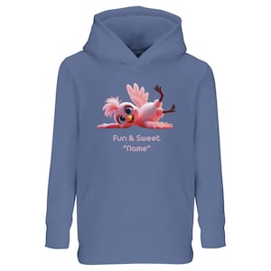 Sudadera con capucha personalizada para niños con Lila el pájaro, imágenes frontal y posterior / Sudadera con animales adorables / Sudadera con capucha con nombre personalizado para niños pequeños