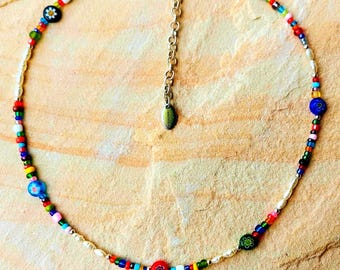 Beach Jewelry, Hippie Kette, Bunte Perlenkette, Süßwasserperlen