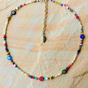 Beach Jewelry, Hippie Necklace, Colorful Pearl Necklace, Freshwater Pearls