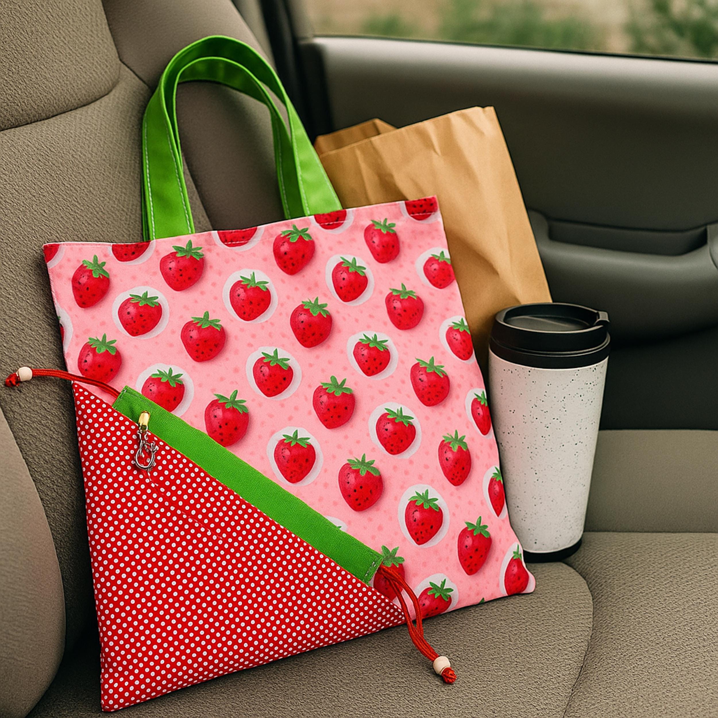 Foldable Strawberry Tote Bag Sewing Pattern PDF – Drawstring Pouch ...