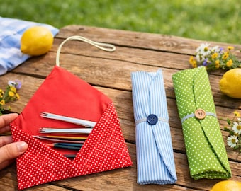 Cutlery Holder Sewing Pattern PDF Reusable Picnic Utensil Wrap Organizer Template
