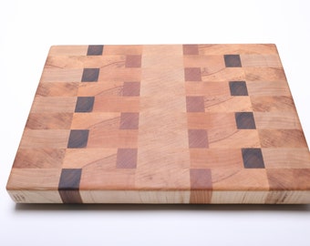 Maple, Walnut and Cherry End Grain Wooden Cutting Board   #3019  17 1/2" x 13" x 1 3/4"