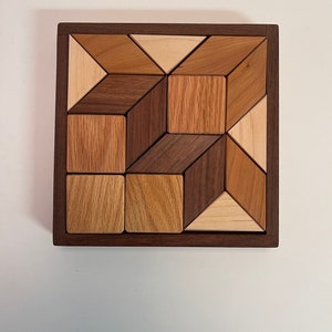 Small Wooden Quilter's Puzzle for Home and Office Solid Hardwood Puzzle image 8