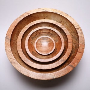 Huge Spalted Maple Wooden Bowl Set 1796 1-4 Cored Spalted Maple Bowls Very Large Wooden Bowl Set image 2