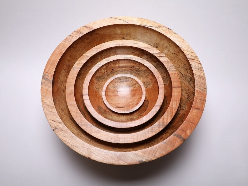 Huge Spalted Maple Wooden Bowl Set 1796 1-4 Cored Spalted Maple Bowls Very Large Wooden Bowl Set image 2