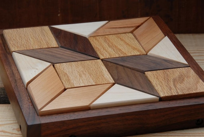 Small Wooden Quilter's Puzzle for Home and Office Solid Hardwood Puzzle image 3