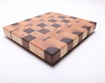 Walnut, Cherry and Maple End Grain Wooden Cutting Board  #3017   14 1/8" x 12 3/4" x 1 5/8"