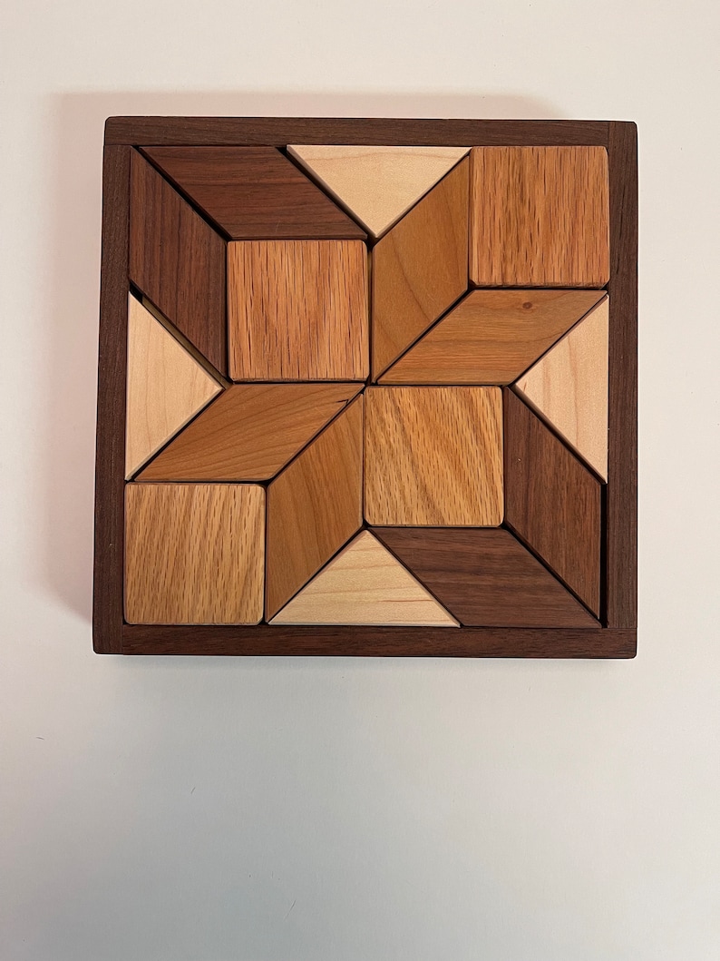 Small Wooden Quilter's Puzzle for Home and Office Solid Hardwood Puzzle image 5