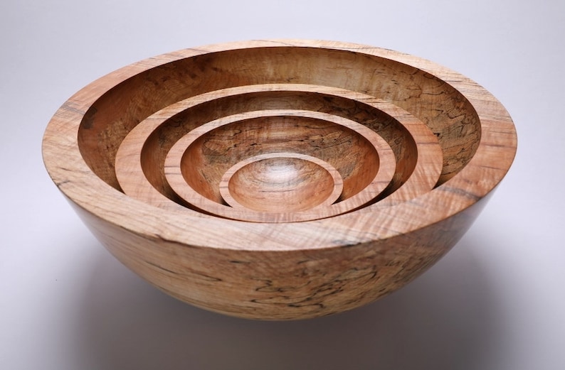 Huge Spalted Maple Wooden Bowl Set 1796 1-4 Cored Spalted Maple Bowls Very Large Wooden Bowl Set image 1