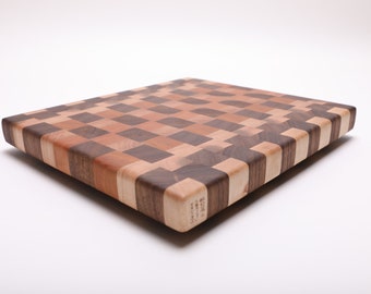 Walnut, Cherry and Maple End Grain Wooden Cutting Board  #3003   13 1/2" x 12" x 1 1/4"