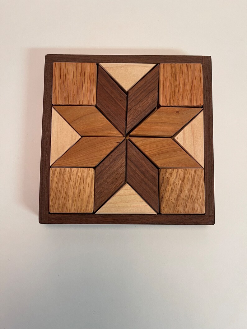 Small Wooden Quilter's Puzzle for Home and Office Solid Hardwood Puzzle image 6