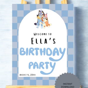 Editable Bluey Birthday Party Welcome Sign | Instant Download | Bluey & Bingo Theme | Canva Template