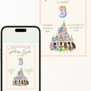 Princess Birthday Invitation | Editable Girl Party Invite | Castle Theme | Disney Princess | Instant Download | Canva Template