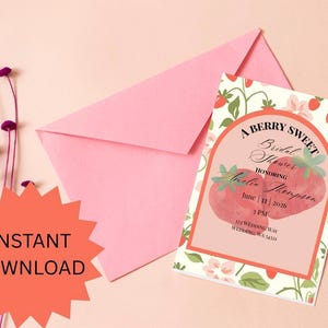 Berry Sweet Bridal Shower Invitation | Editable Template | Strawberry-Themed Invite | Summer Fruit Bridal Shower | Instant Download